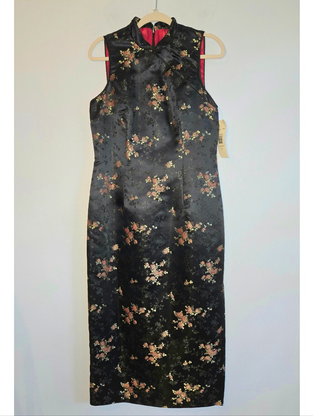 Vintage Y2K Robbie Bee Asian Inspired Black Floral Midi Dress NWT Sz 12